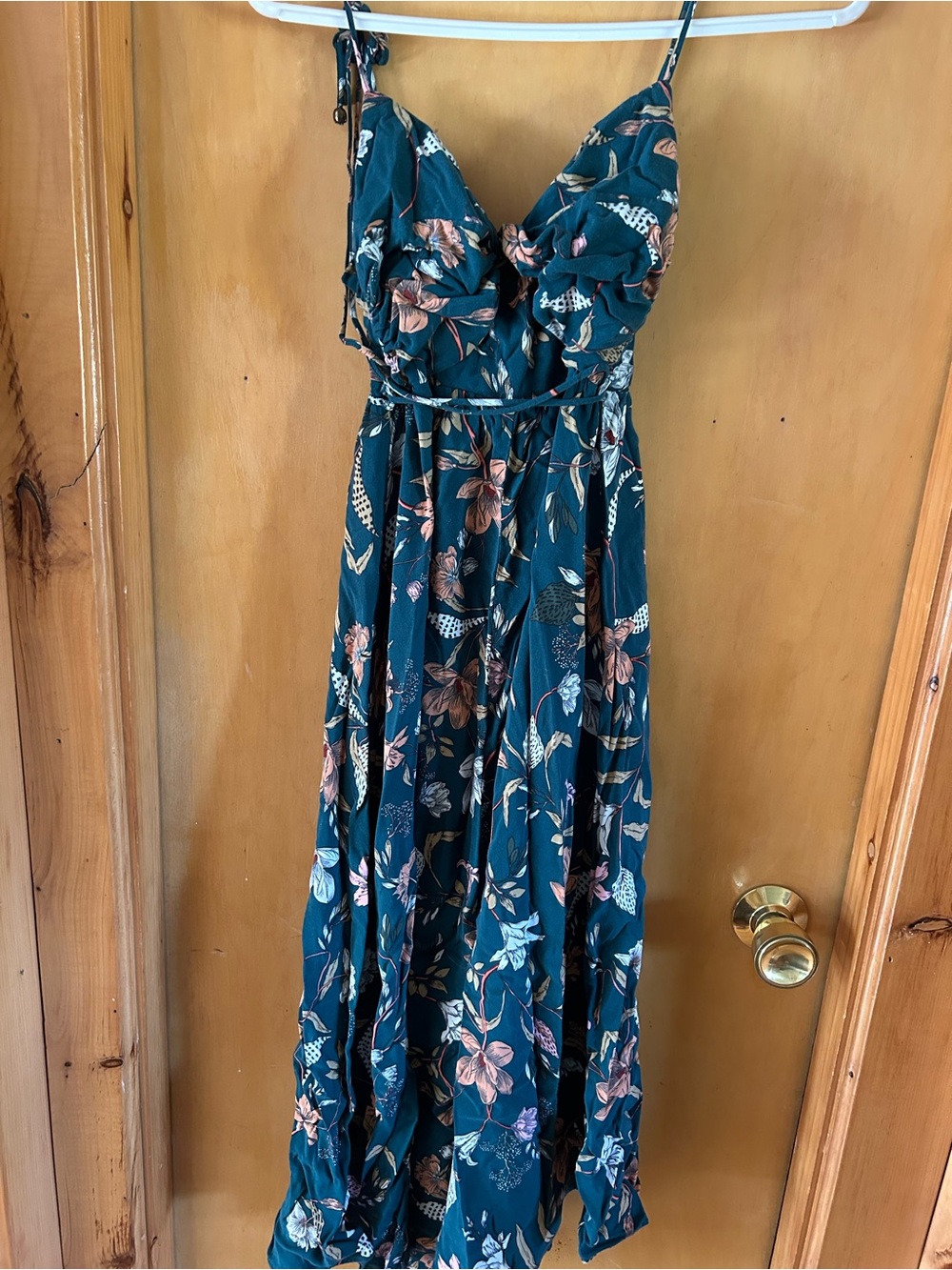 Hello Molly Teal Floral Spaghetti-Strap Maxi Dress